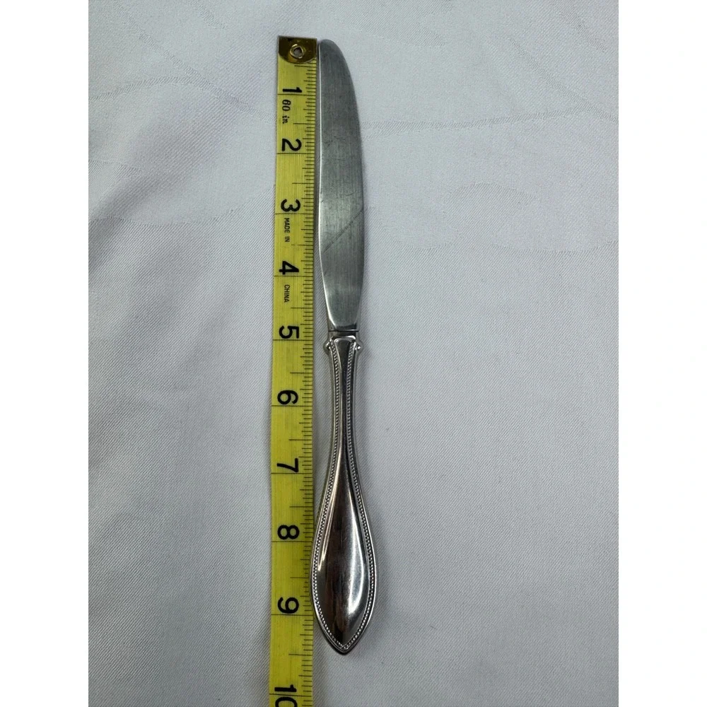 Vintage Silver Plated Beaded Handle Dinner Knife 9.25 Inch Serrated Blade